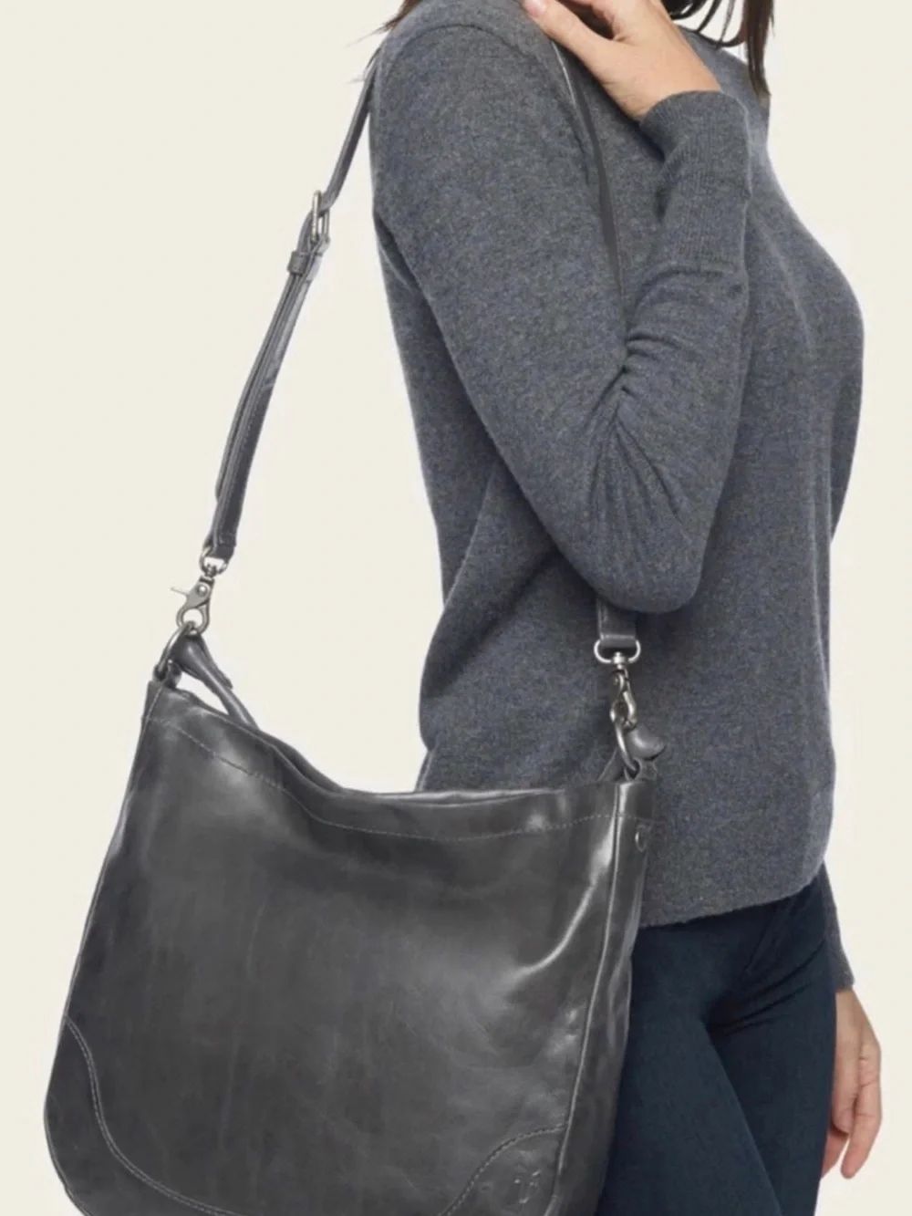 NWT Frye Melissa Leather Hobo Crossbody Shoulder Bag Carbon Gray MSRP $388 - Picture 12 of 12